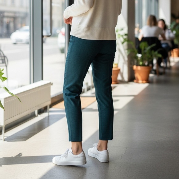 NEW LOFT Riviera Slim Pant Mini Houndstooth Teal & Black Size 6 - Picture 7 of 10